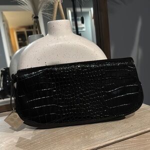 GB Girls Black Glossy Mini Bag with Croc Texture
